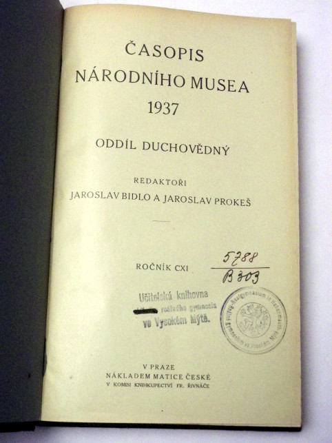 ČASOPIS NÁRODNÍHO MUSEA 1937