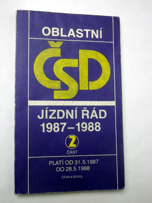 ČSD OBLASTNÍ JÍZDNÍ ŘÁD 1987 - 1988