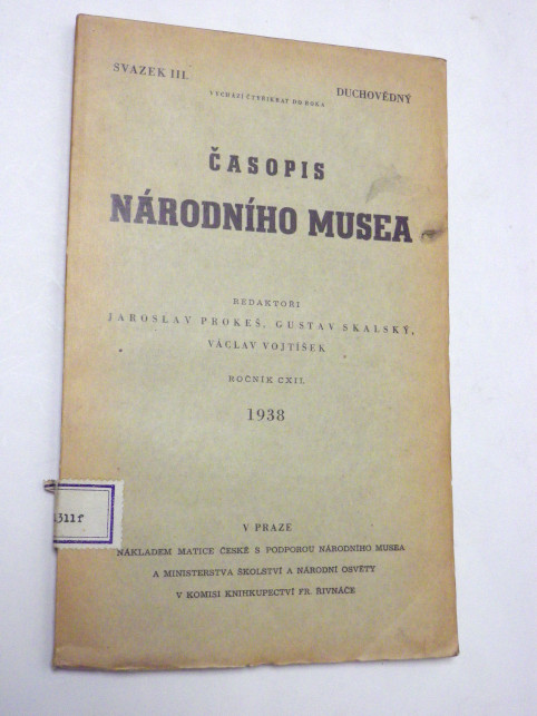 ČASOPIS NÁRODNÍHO MUSEA 1938 Svazek III