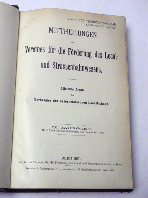 MITTHEILUNGEN DES VEREINES FÜR DIE FÖRDERUNG DES LOKAL UND STRASSENBAHNWESENS