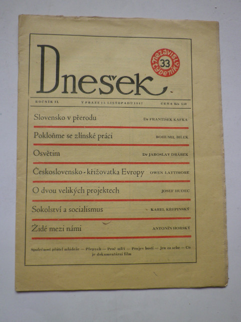 NEZÁVISLÝ TÝDENÍK DNEŠEK 33 / 1947