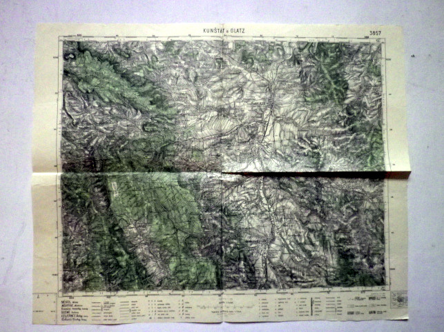 KUNŠTÁT a GLATZ - MAPA 3857 VOJENSKÝ  ZEMĚPISNÝ ÚSTAV V PRAZE