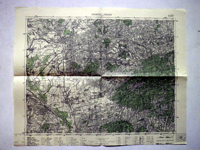 KROMĚŘÍŽ a PŘEROV - MAPA 4259 VOJENSKÝ  ZEMĚPISNÝ ÚSTAV V PRAZE