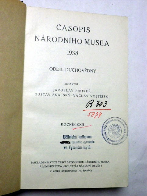 ČASOPIS NÁRODNÍHO MUSEA 1938