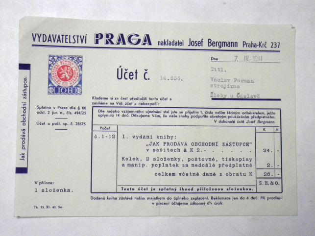 VYDAVATELSTVÍ PRAGA ÚČET 1941