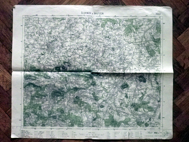 ŠLUKNOV a BAUTZEN - MAPA 3553 VOJENSKÝ ZEMĚPISNÝ ÚSTAV V PRAZE